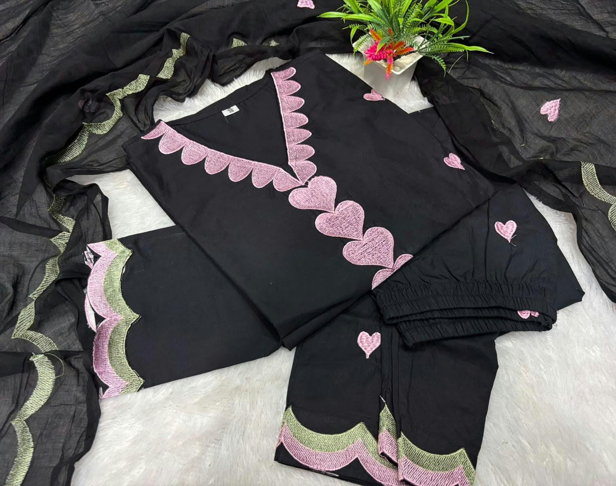 Embroidered Cotton Farshi Salwar Suit Set with Dupatta