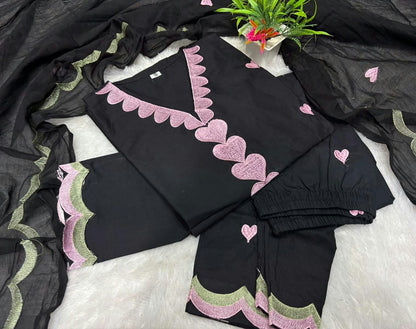 Embroidered Cotton Farshi Salwar Suit Set with Dupatta