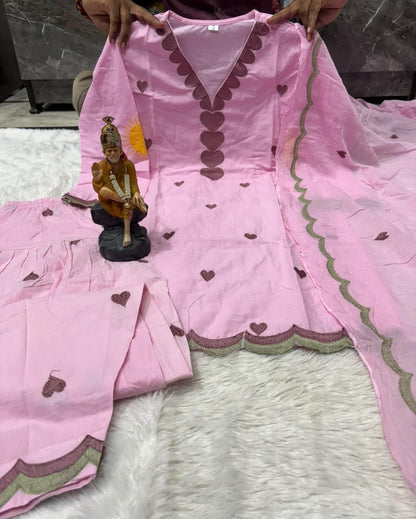 Embroidered Cotton Farshi Salwar Suit Set with Dupatta