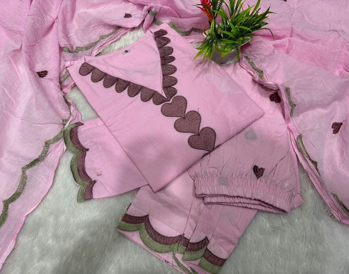 Embroidered Cotton Farshi Salwar Suit Set with Dupatta