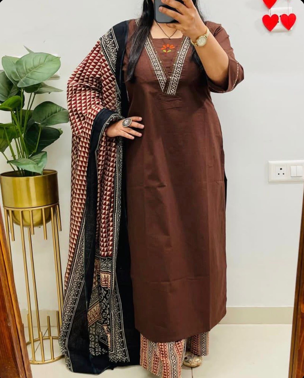 Embroidered Cotton Kurta Pant with Dupatta Set for Women