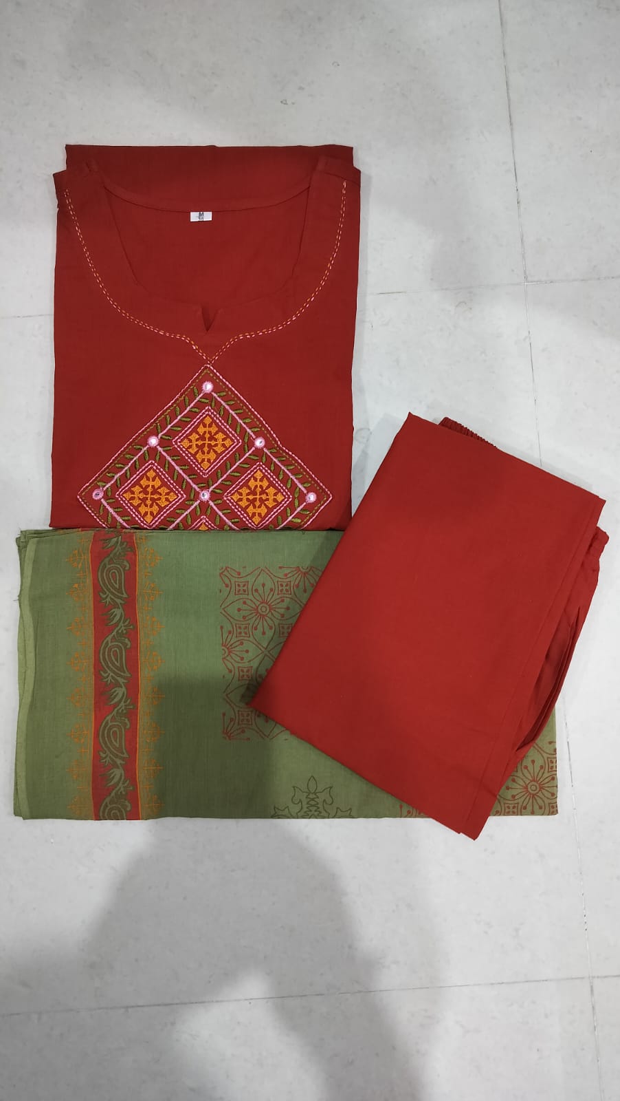 Embroidered Cotton Kurta Pant with Dupatta Set