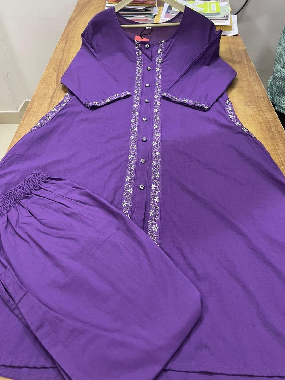 Embroidered Cotton Kurta Set with Pant & Side Pockets