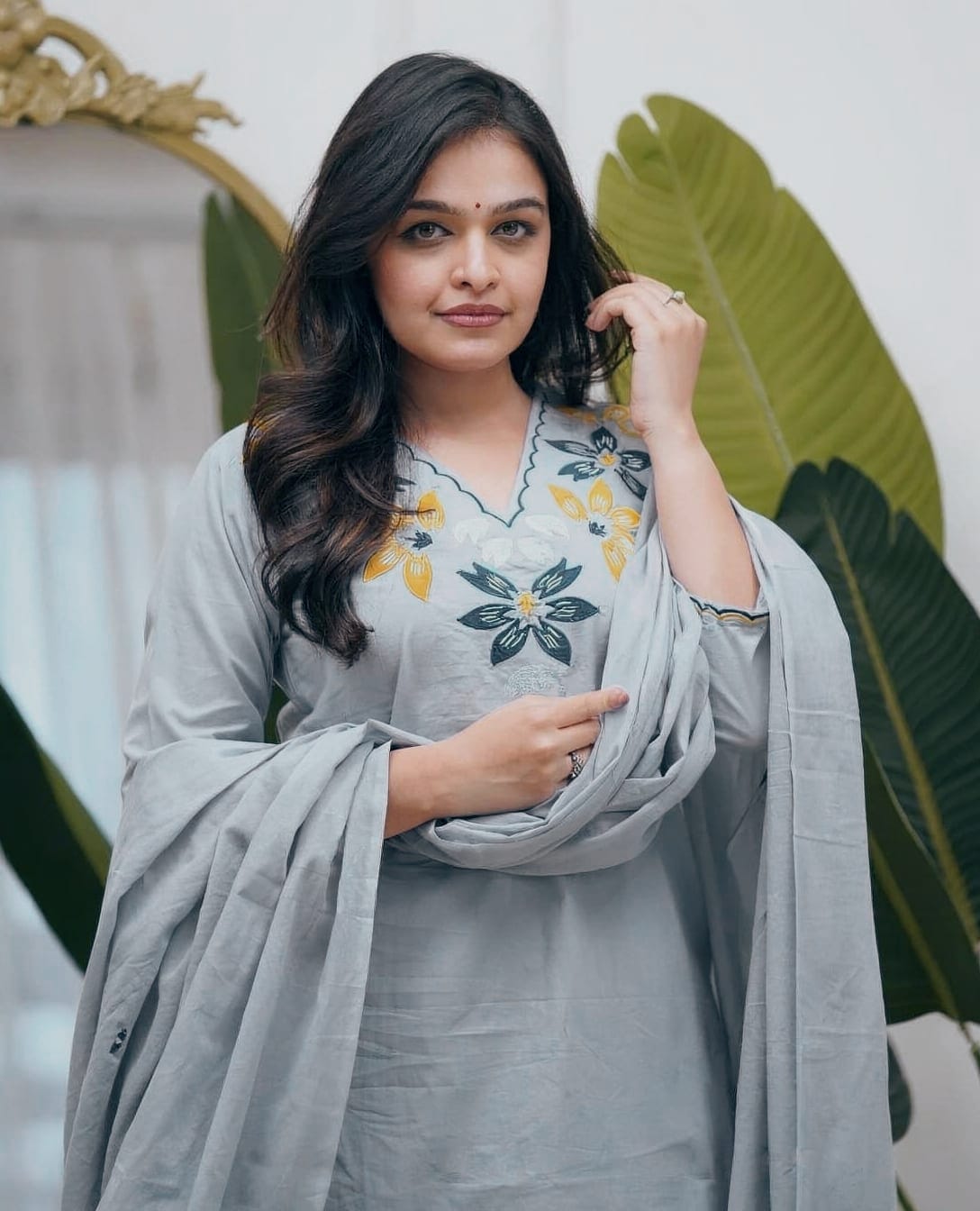 Embroidered Cotton Kurti Pant Set with Cotton Dupatta | 3-Piece