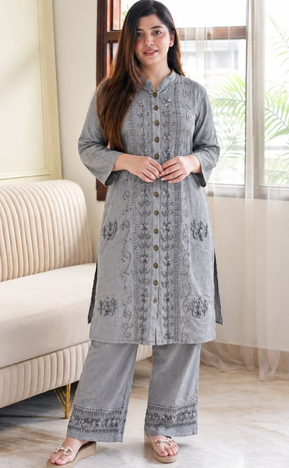 Embroidered Rayon Kurta and Bottom Set for Women