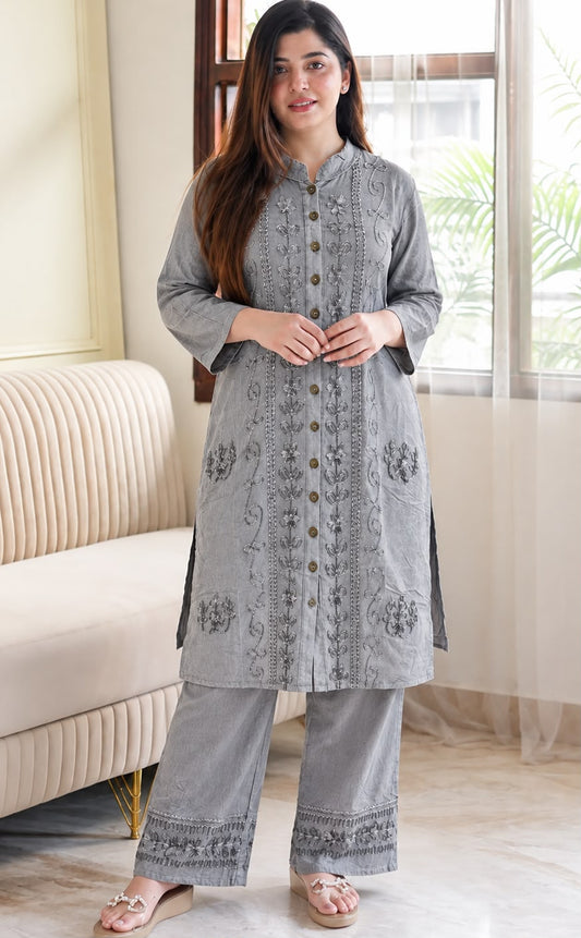 Embroidered Rayon Kurta and Bottom Set for Women