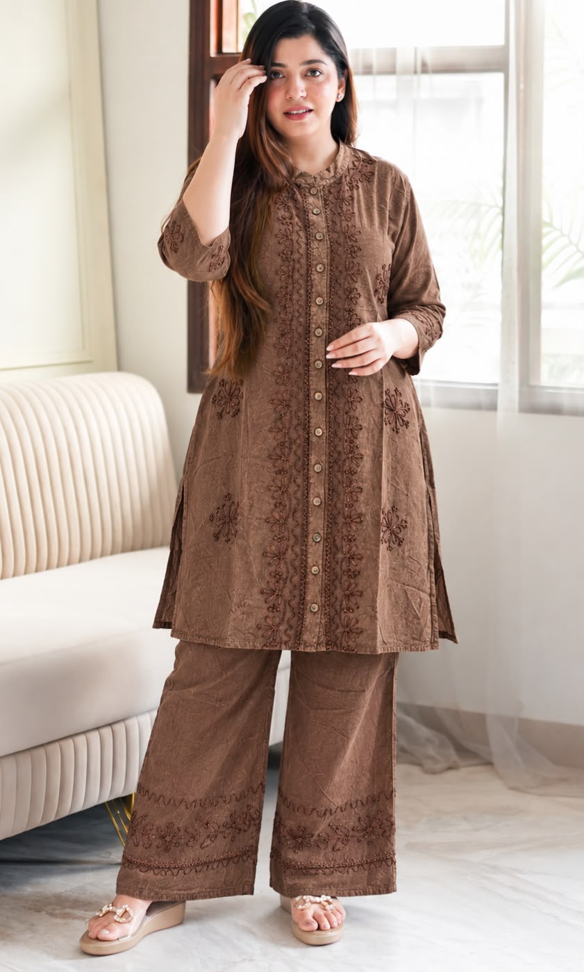 Embroidered Rayon Kurta and Bottom Set for Women