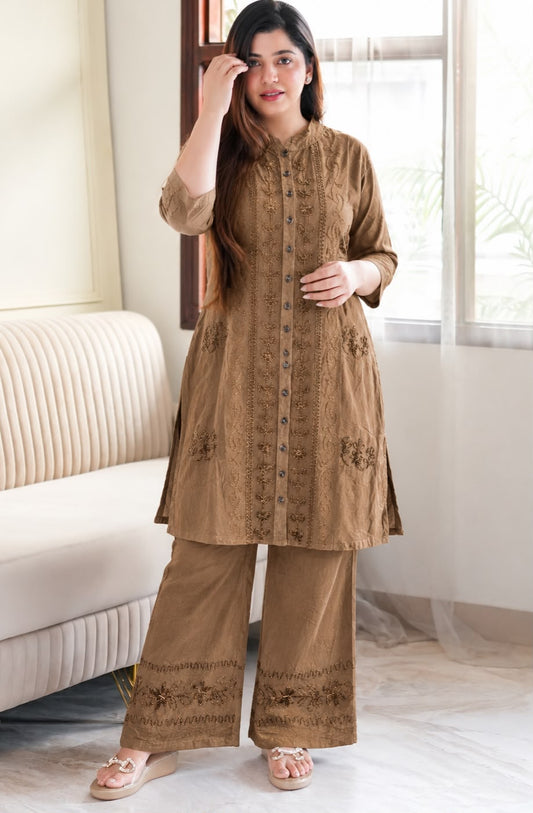 Embroidered Rayon Kurta and Bottom Set for Women