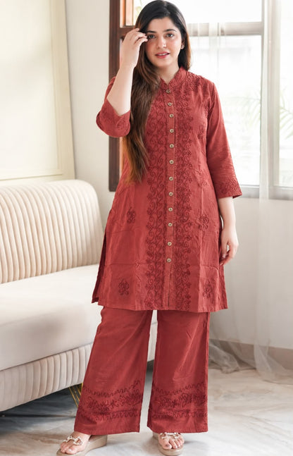 Embroidered Rayon Kurta and Bottom Set for Women