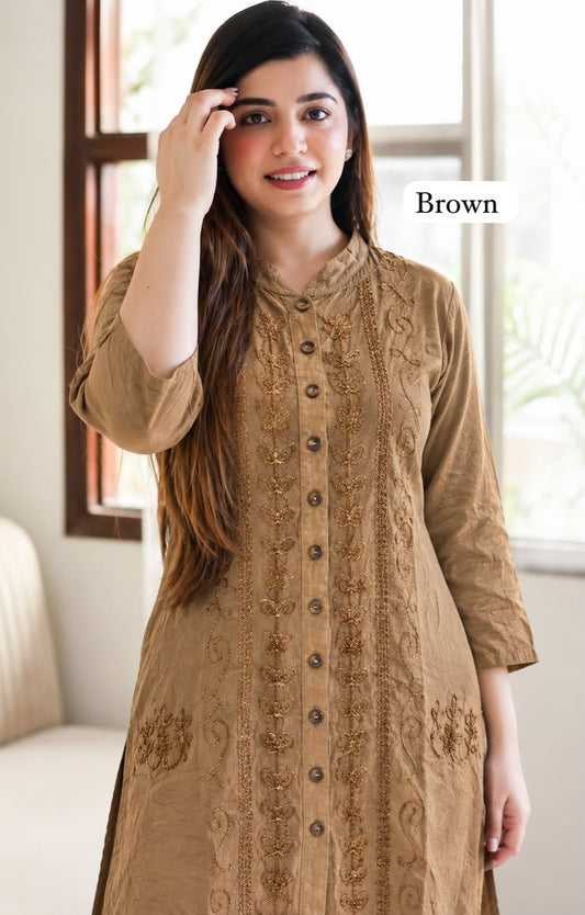 Embroidered Rayon Kurta and Bottom Set for Women