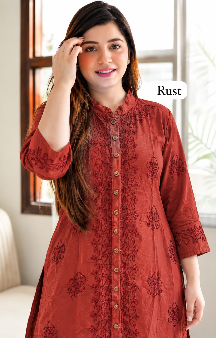Embroidered Rayon Kurta and Bottom Set for Women