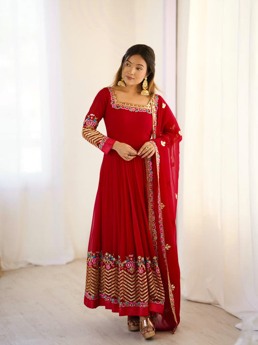 Embroidered Sequence Georgette Anarkali Three Piece Set