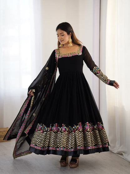 Embroidered Sequence Georgette Anarkali Three Piece Set