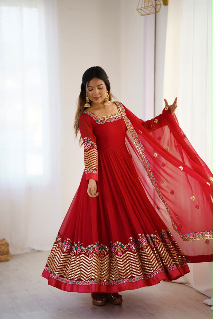Embroidered Sequence Georgette Anarkali Three Piece Set