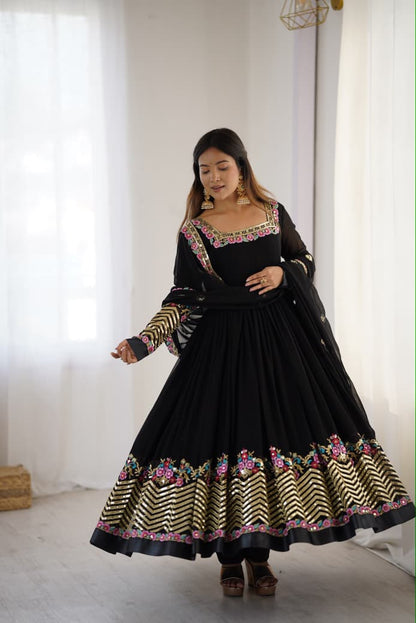 Embroidered Sequence Georgette Anarkali Three Piece Set