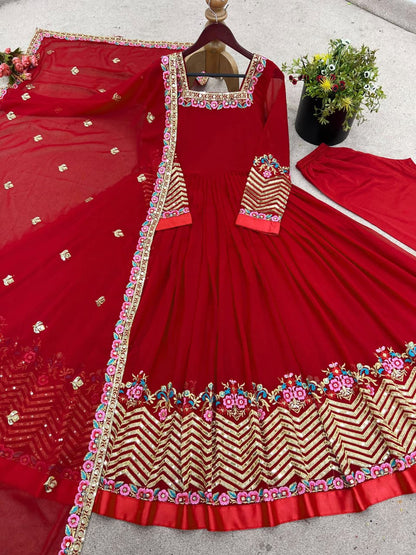 Embroidered Sequence Georgette Anarkali Three Piece Set
