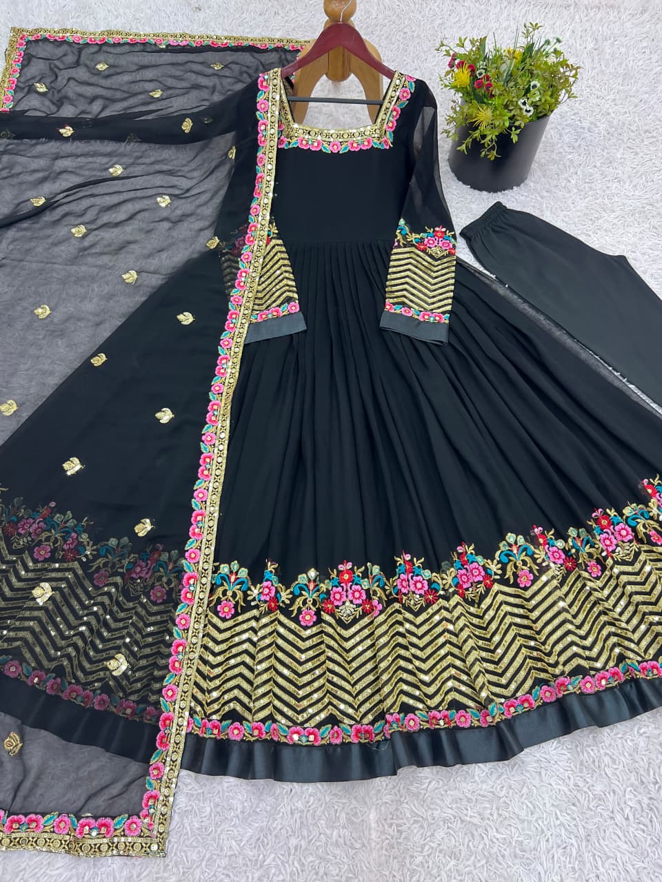 Embroidered Sequence Georgette Anarkali Three Piece Set