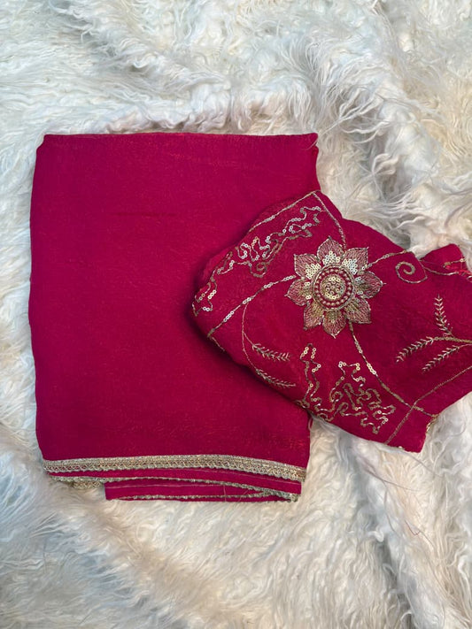 Fancy Crush Satin Saree with Lace & Beads Work Blouse