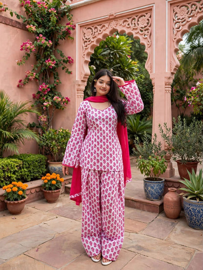 Farshi Salwar 3-Piece Cotton Suit Set with Dupatta & Lace Border