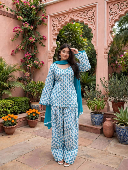 Farshi Salwar 3-Piece Cotton Suit Set with Dupatta & Lace Border