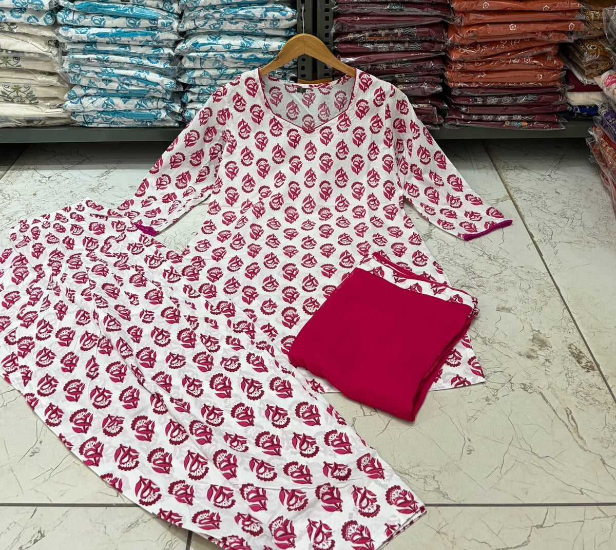Farshi Salwar 3-Piece Cotton Suit Set with Dupatta & Lace Border