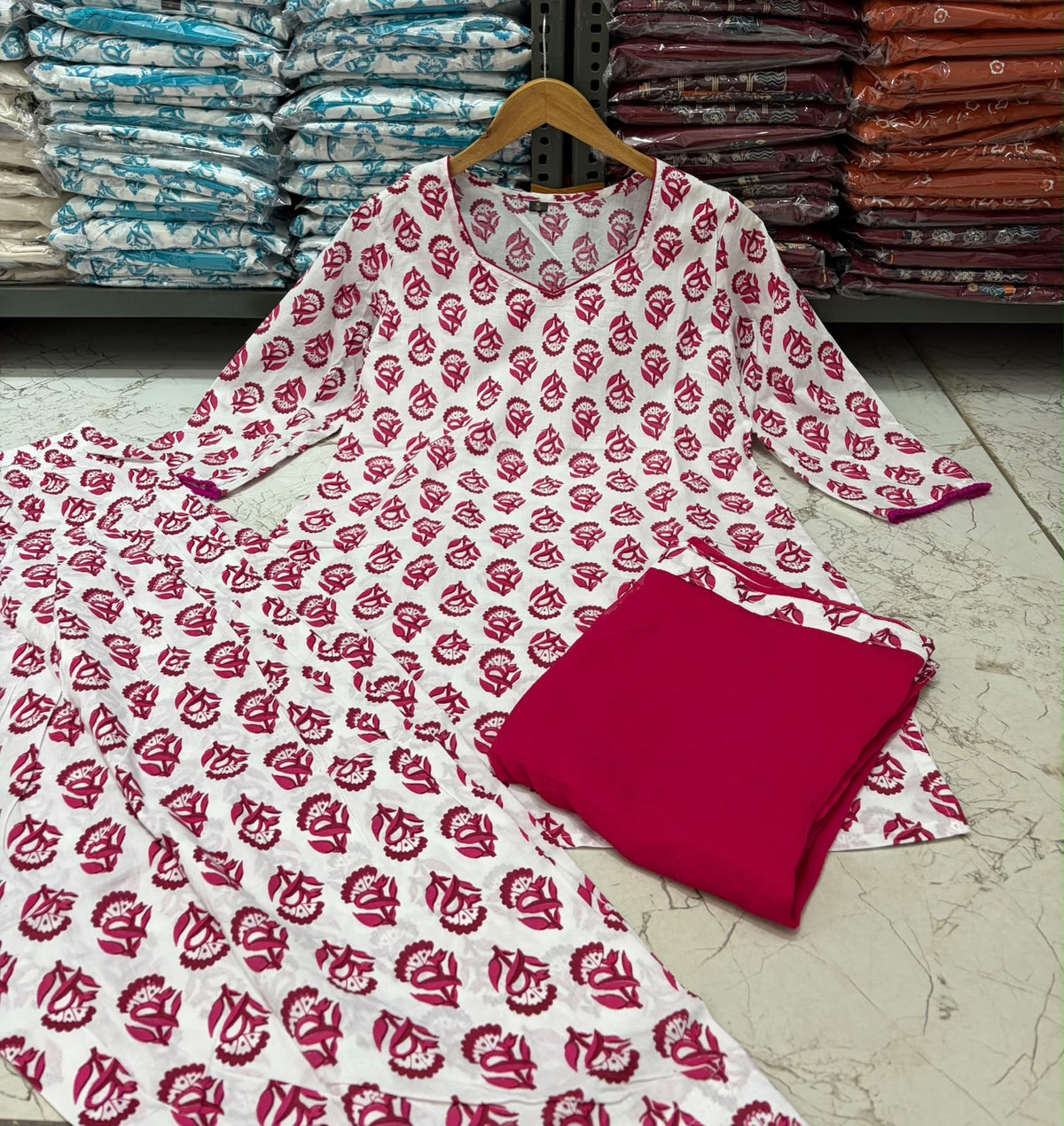 Farshi Salwar 3-Piece Cotton Suit Set with Dupatta & Lace Border