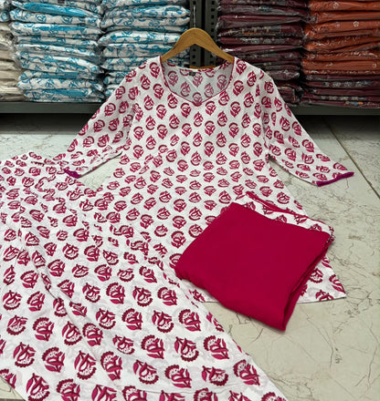 Farshi Salwar 3-Piece Cotton Suit Set with Dupatta & Lace Border