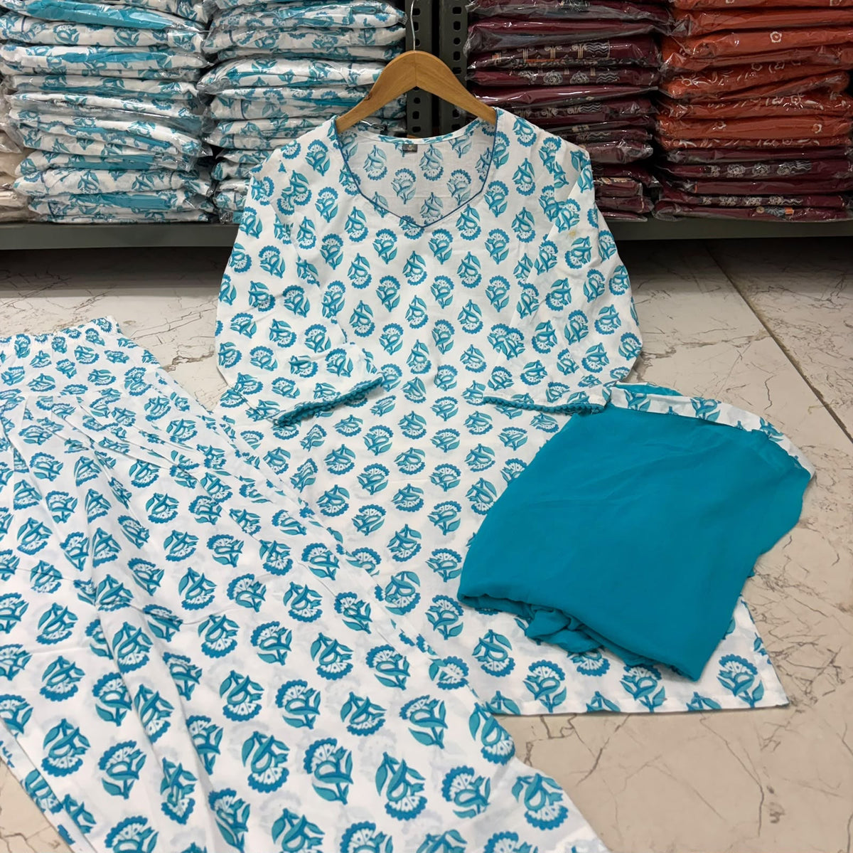 Farshi Salwar 3-Piece Cotton Suit Set with Dupatta & Lace Border