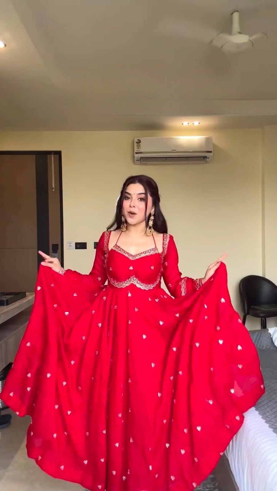 Faux Georgette Anarkali Suit Set with Sequins & Lace Dupatta