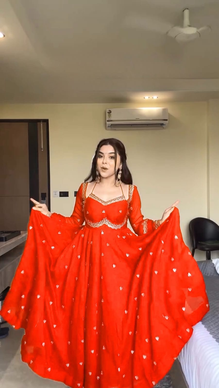 Title Faux Georgette Anarkali Suit Set with Sequins & Lace Dupatta