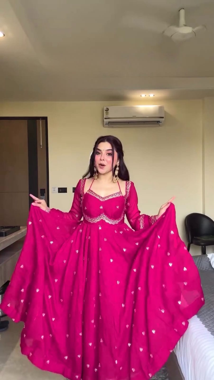 Faux Georgette Anarkali Suit Set with Sequins & Lace Dupatta