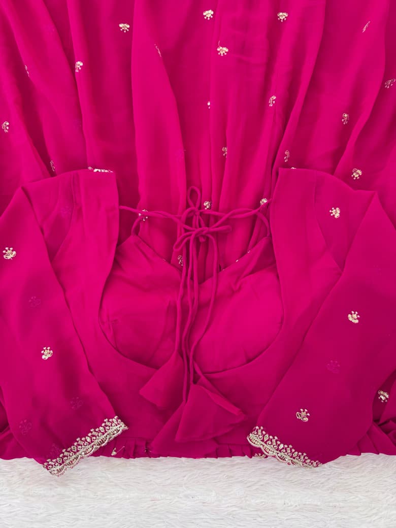 Faux Georgette Anarkali Suit Set with Sequins & Lace Dupatta