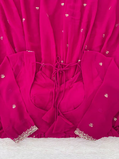 Faux Georgette Anarkali Suit Set with Sequins & Lace Dupatta