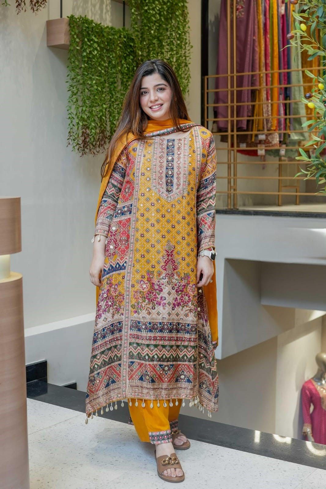 Faux Georgette Embroidered Sequence Work Kurti with Palazzo & Dupatta Set