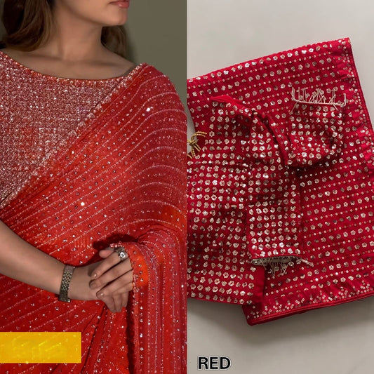 Faux Georgette Saree with 5MM Sequins Embroidery & Designer Blouse