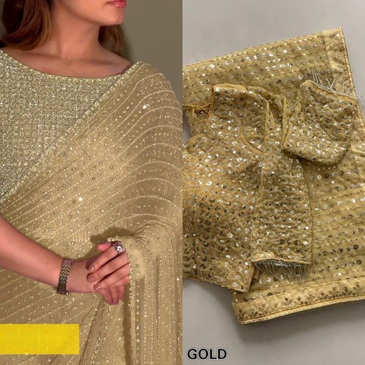 Faux Georgette Saree with 5MM Sequins Embroidery & Designer Blouse