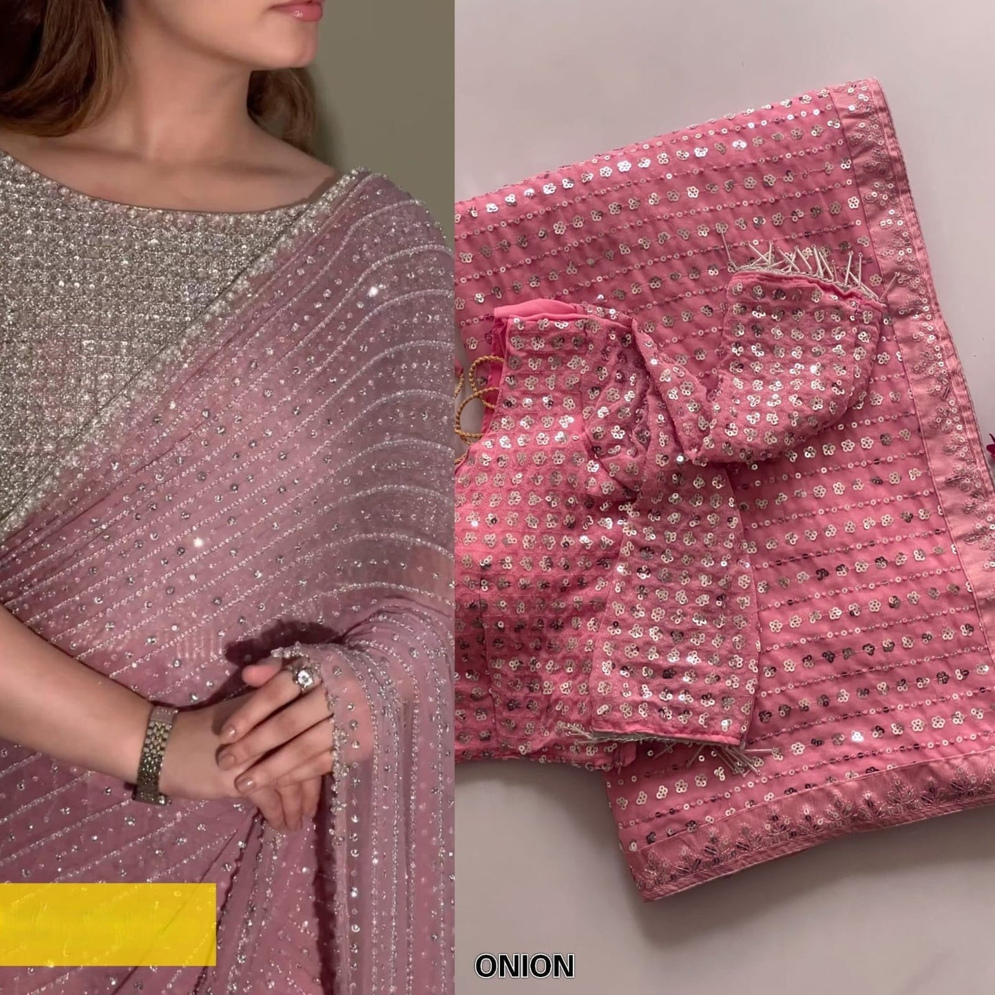 Faux Georgette Saree with 5MM Sequins Embroidery & Designer Blouse