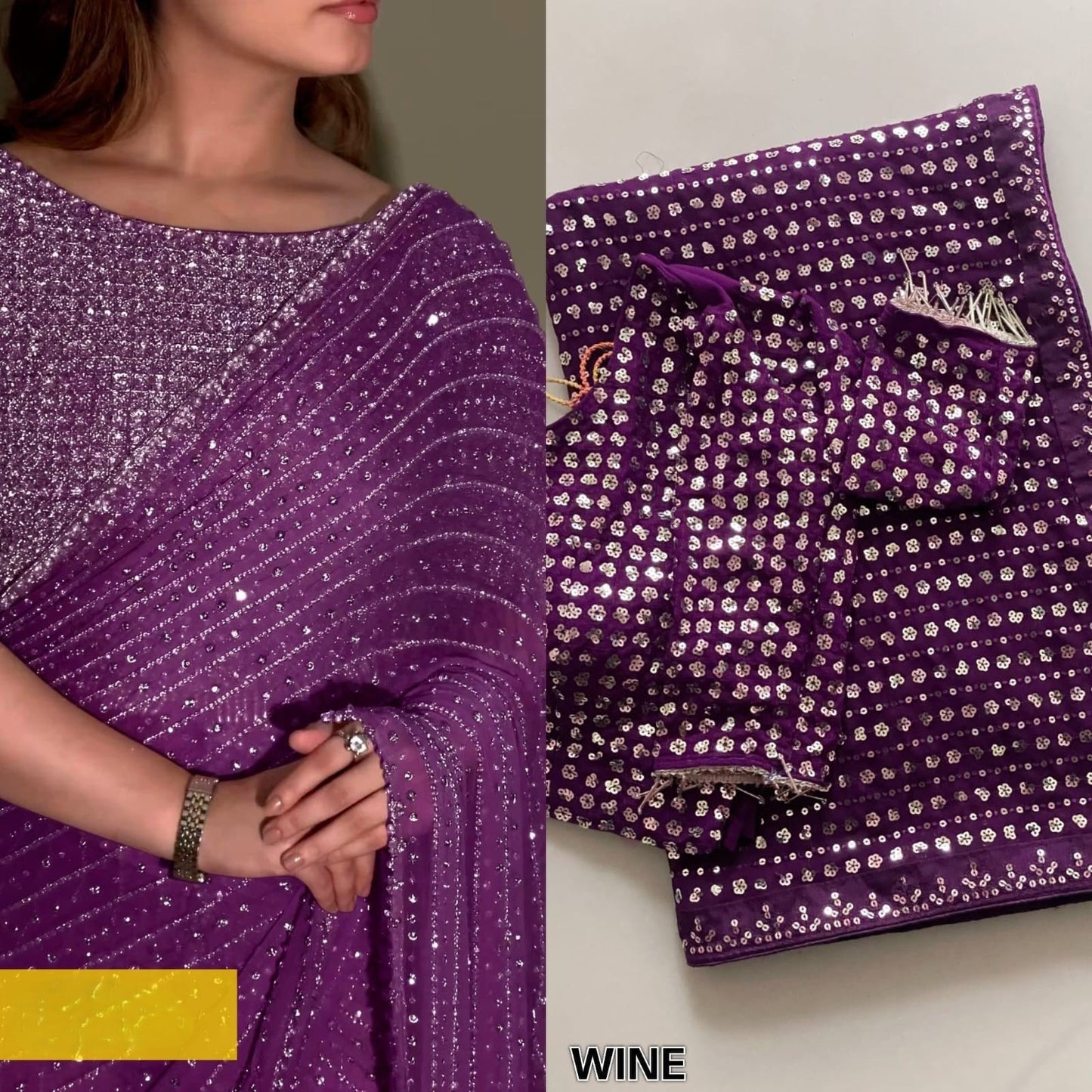 Faux Georgette Saree with 5MM Sequins Embroidery & Designer Blouse