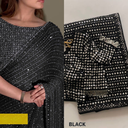 Faux Georgette Saree with 5MM Sequins Embroidery & Designer Blouse