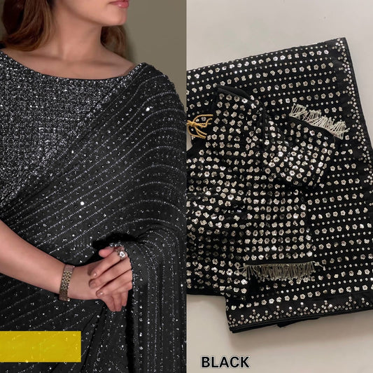 Faux Georgette Saree with 5MM Sequins Embroidery & Designer Blouse