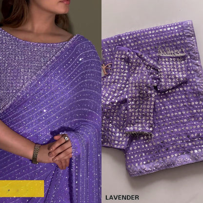 Faux Georgette Saree with 5MM Sequins Embroidery & Designer Blouse