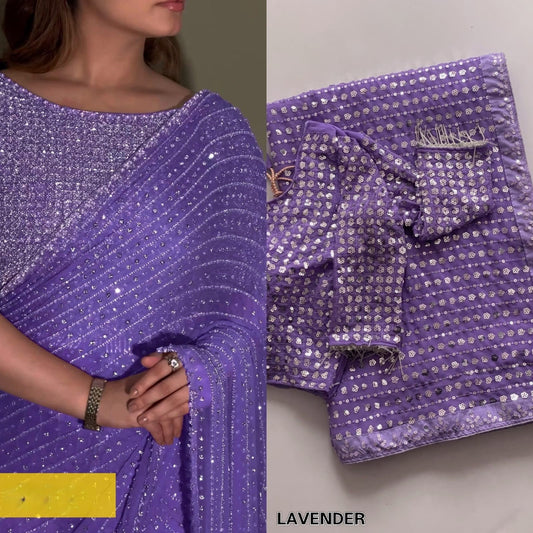 Faux Georgette Saree with 5MM Sequins Embroidery & Designer Blouse