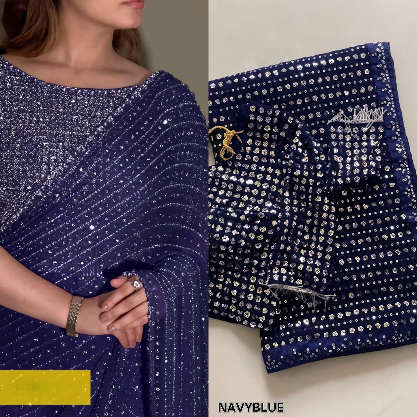 Faux Georgette Saree with 5MM Sequins Embroidery & Designer Blouse