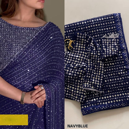 Faux Georgette Saree with 5MM Sequins Embroidery & Designer Blouse