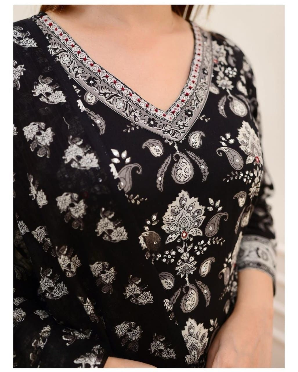 Flaired Cotton Kurta Set with Sanganeri Block Print & Adda Work