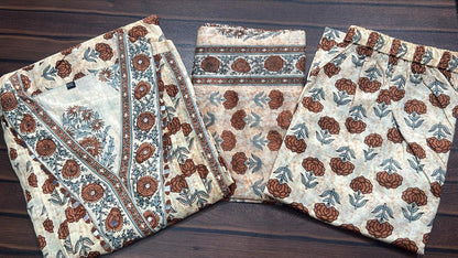 Flared A-Line Sanganeri Printed Cotton Suit Set