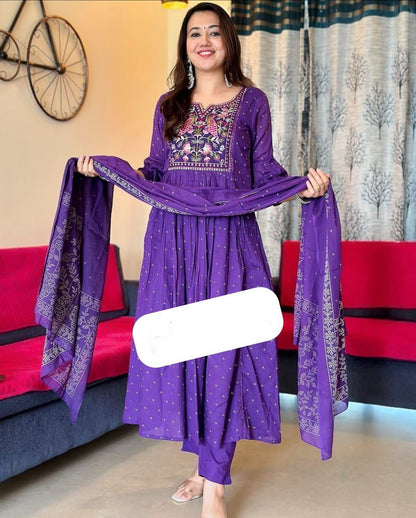 Flared Anarkali Cotton Suit with Pant & Malmal Dupatta