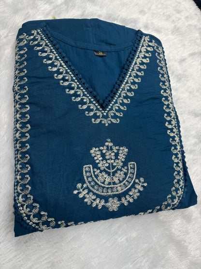 Flared Cotton Anarkali Kurta Set with Chanderi Block Dupatta