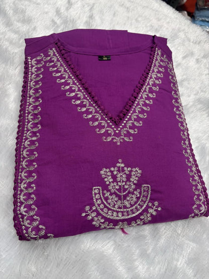 Flared Cotton Anarkali Kurta Set with Chanderi Block Dupatta