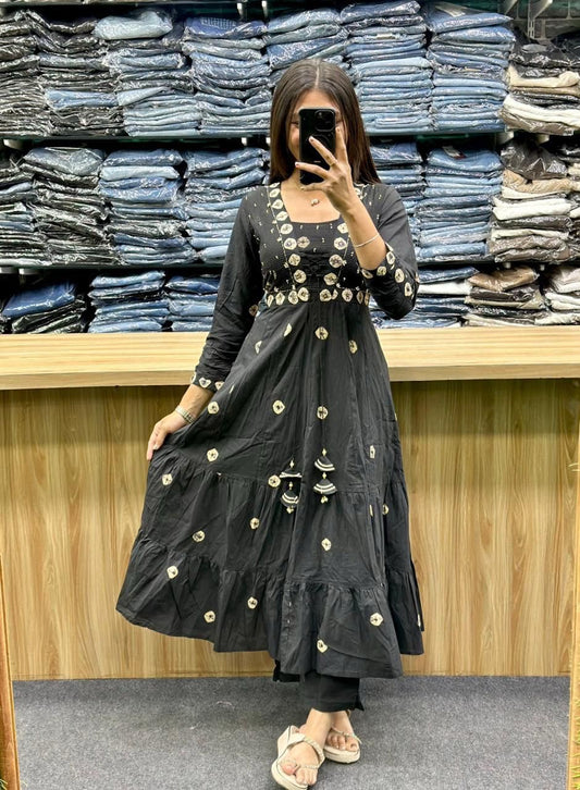 Flared Cotton Printed Kurta Set with Pant & Malmal Dupatta